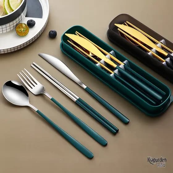 Criativo estilo coreano 304 utensílios de mesa de aço inoxidável conjunto portátil faca garfo colher pauzinhos caixa de