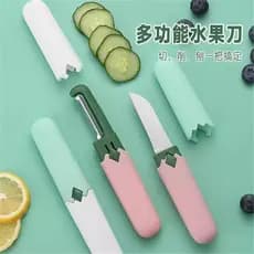 Faca de frutas em aço inoxidável, faca doméstica para descascar, portátil, uso duplo, cozinha, multifuncional, plaina de