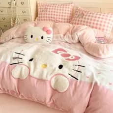 Hellokitty leite veludo cama conjunto de quatro peças inverno engrossado Coral velo colcha capa lençol crianças conjunto