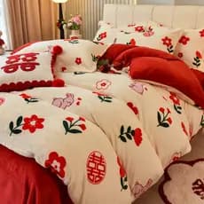 Conjunto de quatro peças de casamento inverno engrossado quente vermelho festivo casamento cama dote colcha capa cama