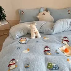 Pequeno fresco Teddy veludo cama conjunto de quatro peças outono inverno engrossado leite veludo colcha capa mais veludo