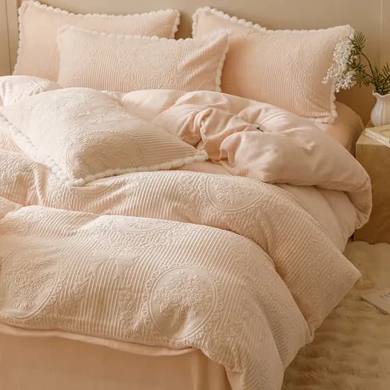 Outono inverno engrossado esculpido veludo cama conjunto de quatro peças dupla face velo capa edredão leite Coral veludo
