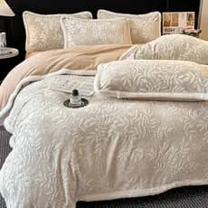 Flor esculpida leite veludo cama conjunto de quatro peças mantendo lã quente Extra grosso lençol colcha capa colcha únic