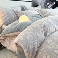 Inverno engrossado esculpido leite velo colcha capa de peça única Coral velo cama quente conjunto de quatro peças colcha