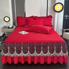 Grande saia de cama de renda vermelha peça única princesa coreana casamento capa de cama antiderrapante babados 1.5m1.8m