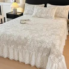 Outono inverno engrossado leite veludo capa de cama conjunto de três peças estilo princesa folha de cama de renda esculp