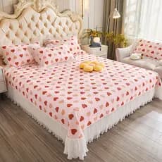 Amor puro algodão folha de cama única peça coreano rendas puro algodão capa de cama conjunto de três peças estilo prince