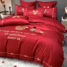 Conjunto de quatro peças para casamento, colcha feliz, capa de edredom vermelha, bordado de alta qualidade, sala de casa
