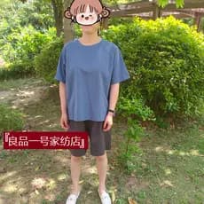 Fio de algodão grosso Tianzhu malha Homewear terno Shorts de manga curta pode usar fora pijamas em torno do pescoço mang