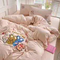 Roupa de cama verão colcha capa conjunto de quatro peças toalha bordado lençol de algodão puro dormitório infantil tipo