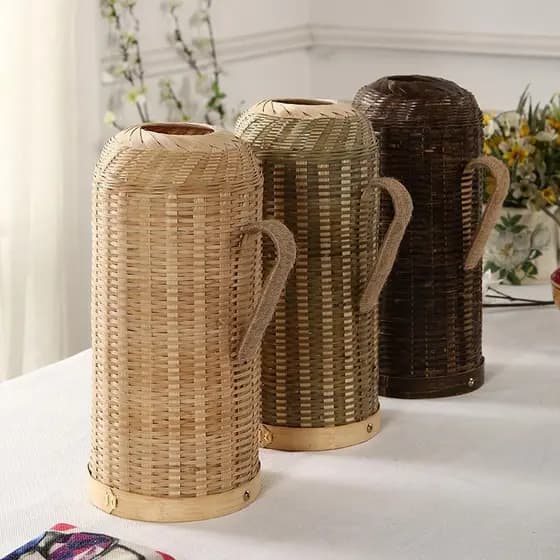 High-End artesanal de bambu tecido térmico garrafa térmica escudo térmico garrafa de água fervente garrafa térmica Retro