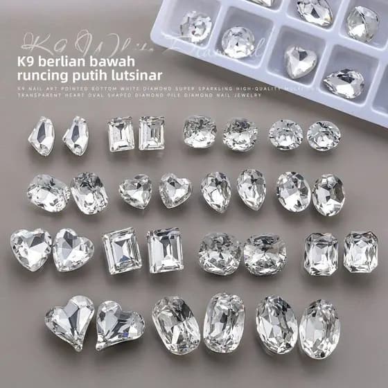 Manicure diamante jóias apontou fundo em forma de diamante K9 vidro cristal transparente torto coração machado gota de á