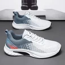 Sapatos masculinos primavera voando tecido malha respirável fina tênis de corrida masculino leve sola macia resistente a