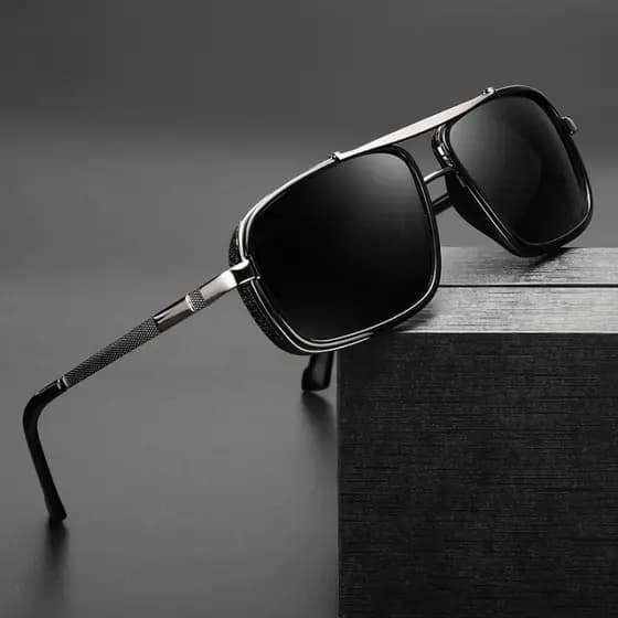 Nova moda TAC polarizado óculos de sol europeu americano Retro engrossado quadro duplo feixe Punk masculino Metal óculos