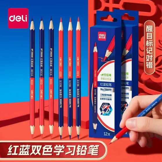 Deli Vermelho Azul Lápis de Duas Cores Marca de Engenharia de Duas Cabeças Chumbo de Cor Especial para Desenho de Constr