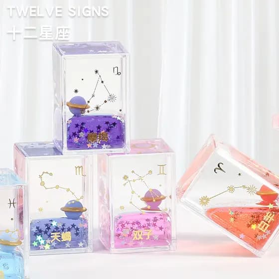 Doze constelações ornamentos de óleo líquido Glitter dreno de óleo brinquedos bola de cristal acessórios de mesa meninas