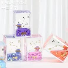 Doze constelações ornamentos de óleo líquido Glitter dreno de óleo brinquedos bola de cristal acessórios de mesa meninas