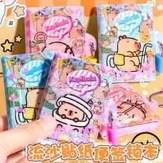 Kapibara Glitter pequeno bloqueio caderno portátil bolso pequeno caderno adesivo bloco de notas crianças dos desenhos an
