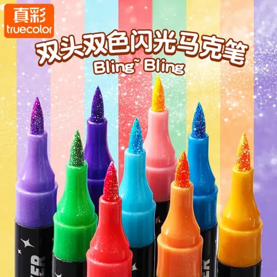 Caneta marcadora de duas cabeças de cor Real Caneta aquarela de duas cores Caneta de pérola com Glitter de cor macia Our