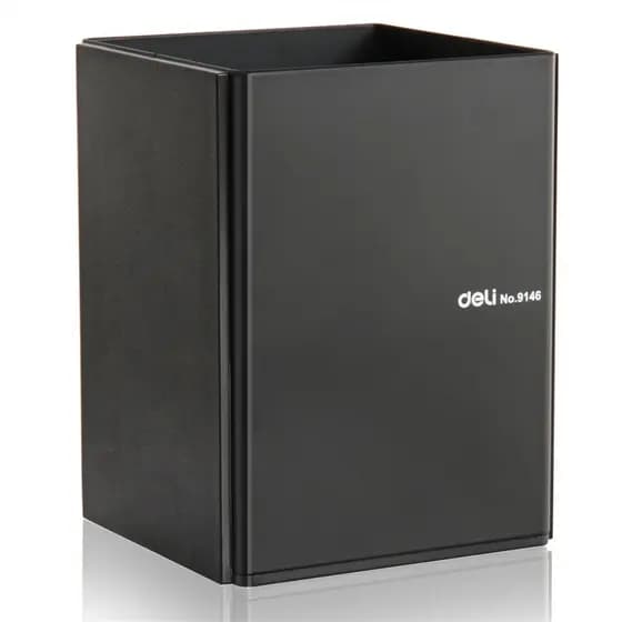 Deli 9146 porta-canetas totalmente metálico preto porta-canetas de negócios moda simples armazenamento multifuncional po