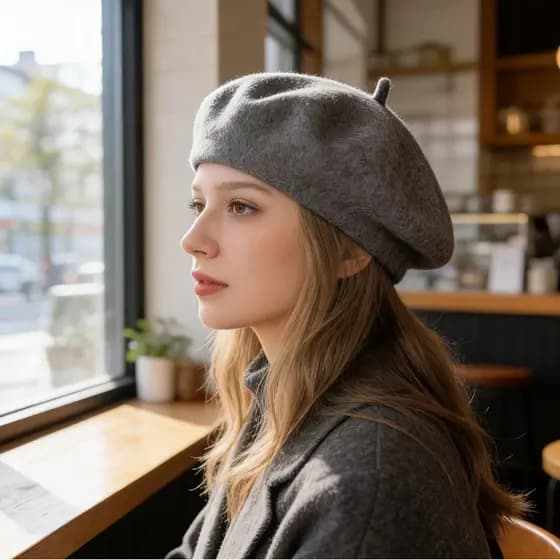 Boina de lã japonesa feminina outono inverno novo estilo britânico Retro pintor chapéu versão coreana cinza boina femini