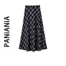 PANiANiA saia diamante de comprimento médio estilo verão moda Retro xadrez volta cintura elástica guarda-chuva saia linh