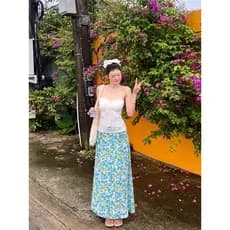Sanya Travel Wear Roupas femininas estilo ilha dopamina Top férias à beira-mar saia Floral elástica conjunto de duas peç