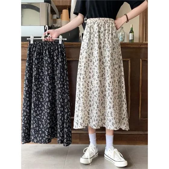Saia Floral feminina de comprimento médio guarda-chuva saia primavera verão novo estilo cintura alta mais magro olhar Al