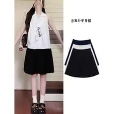 Azul marinho saia curta feminina verão fino novo estilo cintura alta estilo Preppy saia solta saia esportiva de cinco po