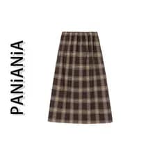 PANiANiA saia xadrez feminina primavera outono 2023 novo estilo cintura elástica envoltório braço saia dividida elegante