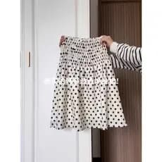 Damasco Polka Dot Range Rover a linha saia feminina verão 2026 novo estilo cintura elástica plissada saia de comprimento