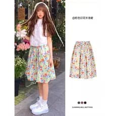 Dopamina estilo Pastoral saia Floral feminina verão novo estilo a linha grande bainha guarda-chuva saia enorme linda sai