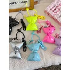 Arco de couro cheio de algodão doce na moda menina chaveiro simples bonito saco pingente elegante All-Match pingente