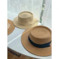 Chapéu de aba plana feminino verão beira-mar chapéu de palha plana praia férias francesas guarda-sol protetor solar pana