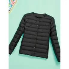 Novo forro leve de algodão acolchoado jaqueta feminina em torno do pescoço quente estilo curto roupa interior sem gola e