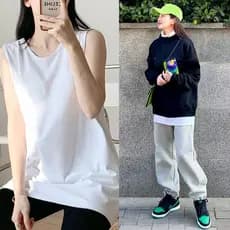 Interior de comprimento médio estilingue camisa de fundo sem mangas topo novo estilo em torno do pescoço colete branco f