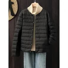 Novo forro leve com gola redonda, jaqueta acolchoada de algodão, mantendo o calor, estilo curto, roupa interna, jaqueta