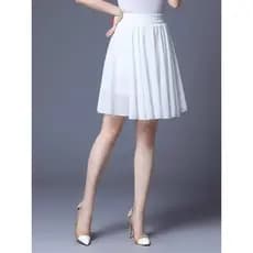 Saia dupla de Chiffon cintura alta saia plissada saia grande bainha a linha saia curta verão saia feminina meio comprime
