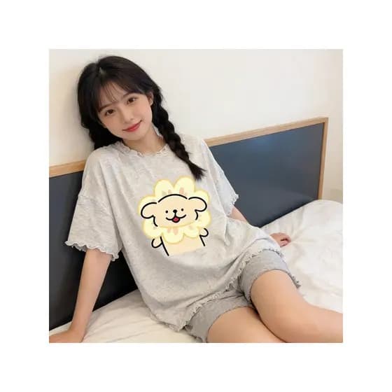 Estilo coreano estilo suave pijamas feminino verão dos desenhos animados impressão solta flor Shorts de manga curta meni
