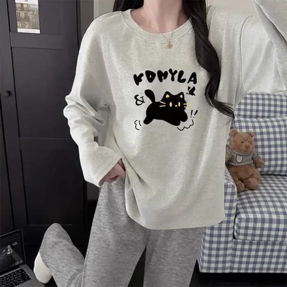 Pijamas femininos primavera outono 2025 novo estilo algodão dos desenhos animados bonito calças de manga comprida senhor