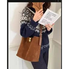Estilo preguiçoso solto!Nicho feminino saco clássico versão coreana All-Match moda balde saco de ombro simples Retro blo
