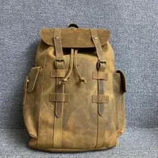 Mochila de couro de cavalo louco de primeira camada versão coreana All-Match Retro unissex mochila de grande capacidade
