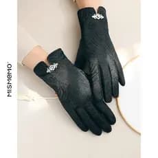Luvas de inverno feminino condução ciclismo luvas outono inverno velo-velo quente cinco dedos Split-dedo luvas exposto d