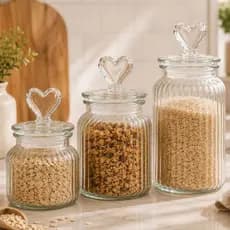 Pote de Vidro Hermético Tampa de Coração Organizador Doces Grãos Biscoito Mantimentos Cozinha Pote Grande Médio Pequeno