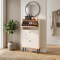 Sapateira Torre Vertical 3 Portas Retrô E Pés Palito Para 18 Pares De Calçados Dark e Closet Quarto