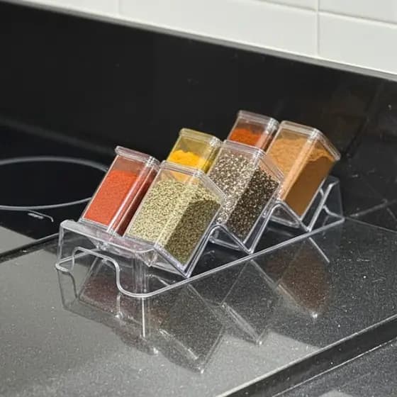 Kit Porta Temperos 6 Potes Hermético com Suporte Preto Organizador Cozinha