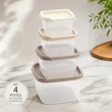 Kit 4 Potes Encaixáveis Quadrados Conect Plástico Plasútil