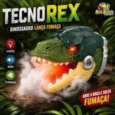 Cabeça de Dinossauro Lança Fumaça com Luz e Som Infantil