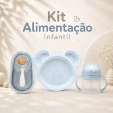 Kit Alimentação Infantil 4 Peças com Prato, Copo com Canudo e Porta Papinha Urso Cintilante