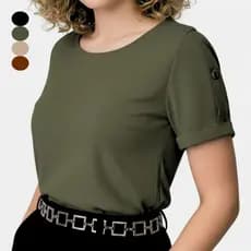 Blusa Feminina Manga Curta Estilosa Social Evangelica Elegante Casual Duna